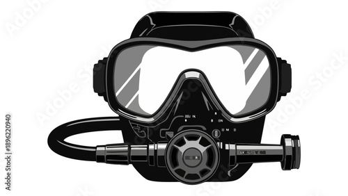 Black Scuba Diving Full Face Mask Isolated on White Background Illustration