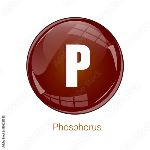 Phosphorus chemical letter. P element icon. Red glossy sphere. Vector science symbol.