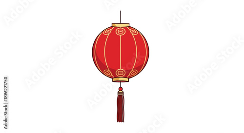Vibrant red Chinese lantern with golden accents and tassel
