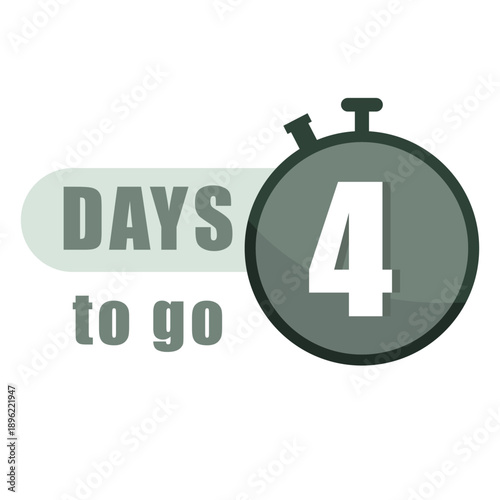 Professional countdown timer illustration. Significant number four 4. 4 days to go. Professional green Vector timepiece.