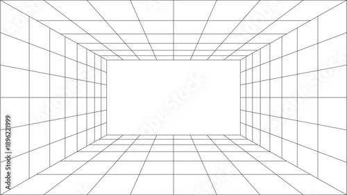 Futuristic perspective wireframe grid line background. Vector illustration