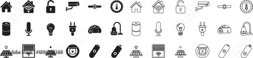 Mega Set of Smart Home Technology Icons in Modern Line and Filled Style Vector Illustration isolated PNG with Transparent Background