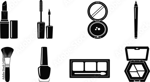 Silhouette of various makeup products and tools