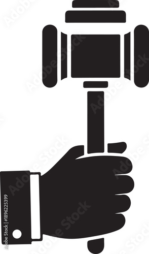 Legal justice hammer held by hand vector illustration representing law authority court power professional judge gavel for auction services