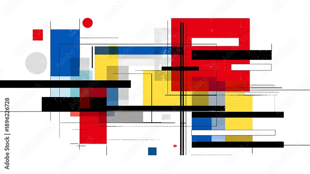 Obraz premium Abstract Digital Illustration with Intersecting Geometric Shapes in Bauhaus Style