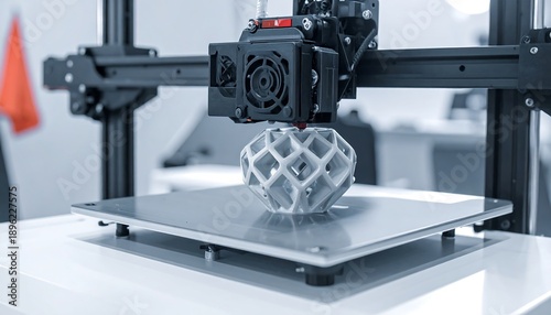 3D printer creating object on platform.