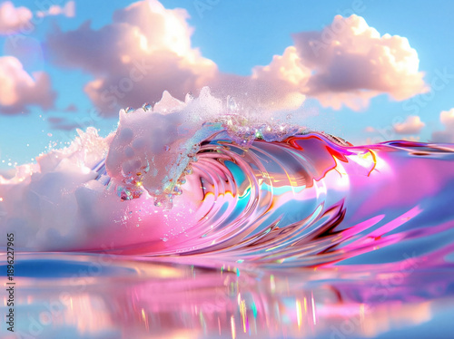 Bright holographic y2k style waves illustration