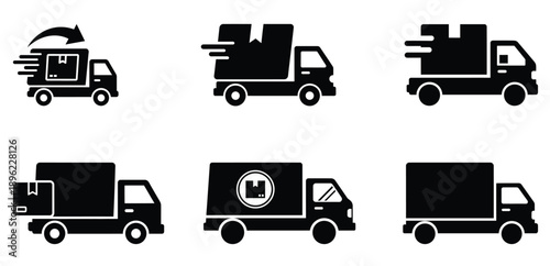 Rapid delivery icon collection with express courier van and transport truck