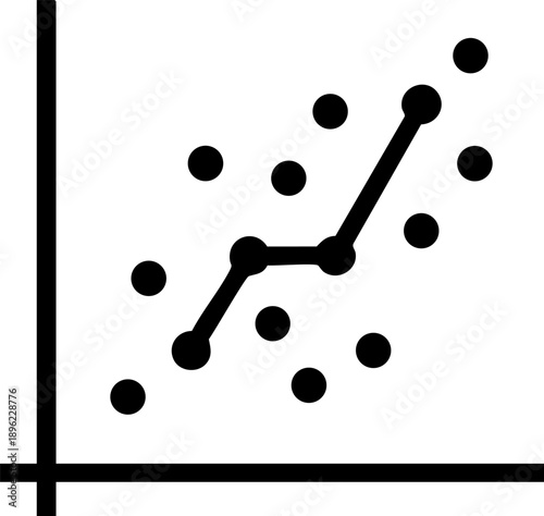 Scatter plot icon silhouette isolated on white background minimalist data dots and trend line illustration