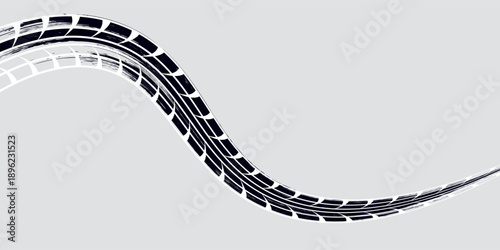 Black tire marks on road, Black rubber tire marks and tread marks, Tire trace track wheels texture and background, Auto tire tread grunge. vector