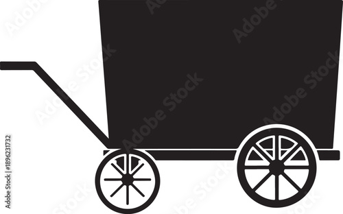 A simple black silhouette of a cart on a transparent background