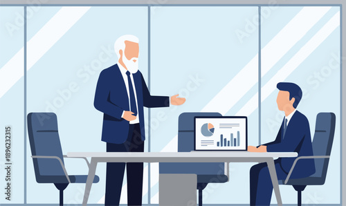 Business professionals collaborating in a modern office conference room with a presentation on the screen