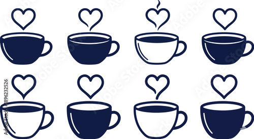 Wallpaper Mural Modern Dark Blue Coffee Cup and Heart Icon Set - Vector Love and Romance Beverage Symbols 2026 Torontodigital.ca
