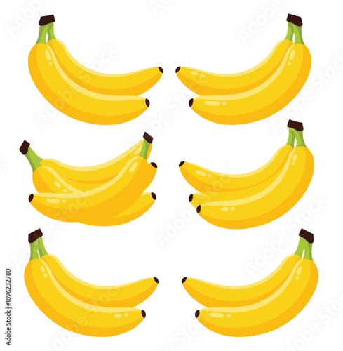 Fresh yellow banana bunch flat vector illustration featuring ripe tropical fruit for healthy food design and grocery packaging concept