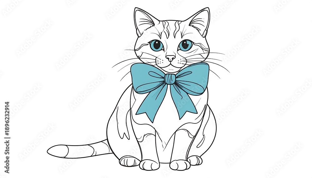 Obraz premium Cute Cat Wearing Blue Bow.