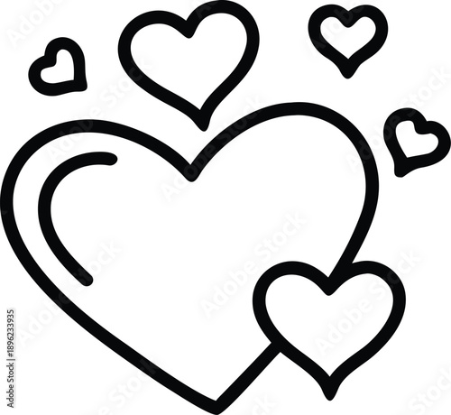 A black and white illustration of multiple hearts