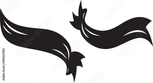Two black birds flying in the white sky together