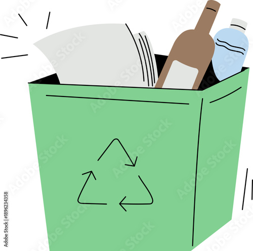 Recycling Symbol In a Trash Can Vector Illustration