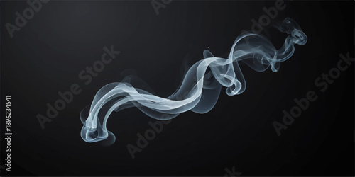 Abstract swirling smoke waves on a black background create a smooth motion pattern of light and incense fume in this artistic concept of flow and aroma