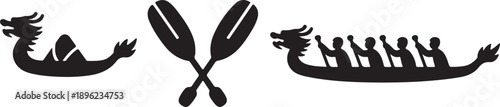 Dragon Boat Festival Icons Set Black Silhouette Vector Collection, Silhouette Vector
