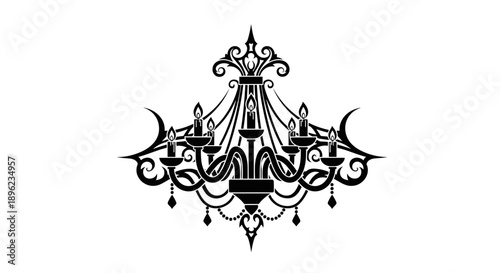 Black and white ornate chandelier.