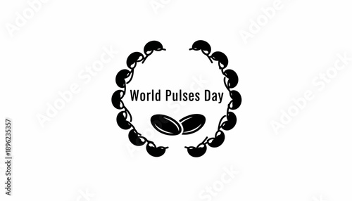 Black silhouette illustration for World Pulses Day featuring various beans and legumes in a circular design on a white background.