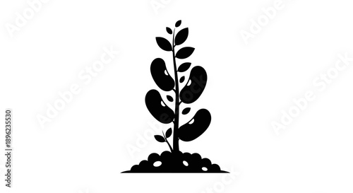 Black silhouette illustration of a plant with leaves and beans, symbolizing World Pulses Day, against a clean white background, conveying nutrition and vegetarian concepts.