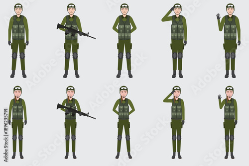 A group of soldiers in various poses and uniforms standing together