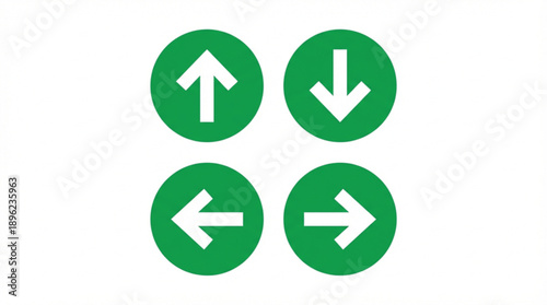 Green circle direction arrows up down left right on white background