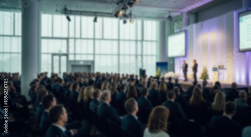 Wallpaper Mural Blurred conference audience in modern hall with speakers and screens Torontodigital.ca