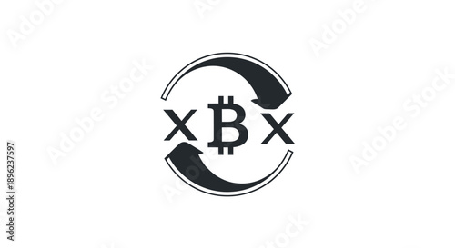 Bitcoin cryptocurrency logo with circular arrows symbolizing exchange and transaction.