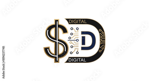 Digital Dollar Currency Logo Design Concept.