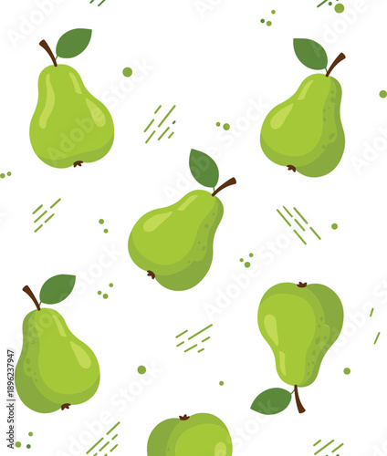 Fresh green pear fruit seamless pattern flat vector with organic healthy food ingredients for packaging textile and background design