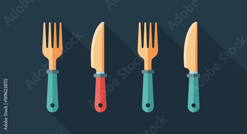 Colorful Forks and Knives Illustration Set.
