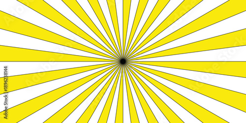 Retro vintage grunge yellow and white radial burst sunburst ray pattern. Sunburst vector copyspace background. Vintage sunrays illustration swirl line. Abstract circuses, stripe background design.