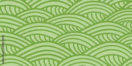Seamless pattern of curved lines resembling waves in a light green hue