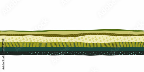 Horizontal layers of different textures and shades of green and yellow