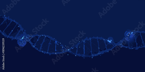 Abstract representation of a blue dna double helix structure on dark background