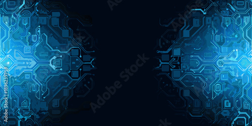 Abstract blue futuristic technology background with glowing circuit board patterns