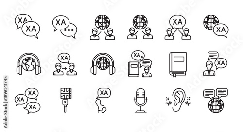 Vector line icons of communication, social media, and global connection, for website, app, or presentation, Isolated on transparent background, png