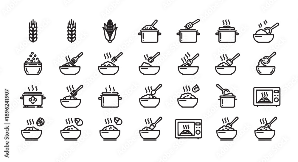 Fototapeta premium Vector icons of cooking pots and utensils, kitchen tools and gadgets, for culinary website or cooking blog, isolated on transparent background, png