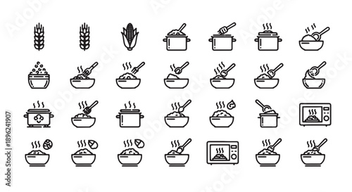 Vector icons of cooking pots and utensils, kitchen tools and gadgets, for culinary website or cooking blog, isolated on transparent background, png