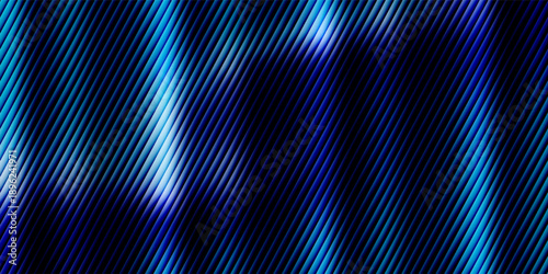 Abstract background presents a mesmerizing array of vertical blue and cyan stripes illuminated by a diagonal bright light source creating a strong sense of rhythm and depth reminiscent of futuristic
