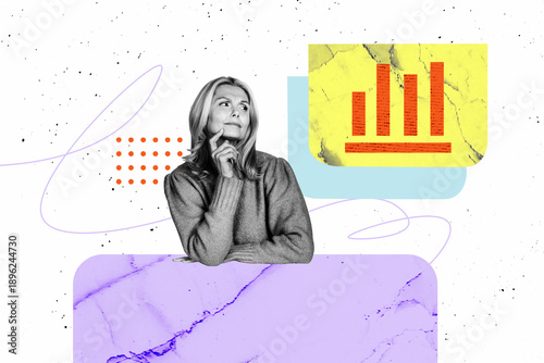 Canvas Print Creative artwork template sketch image 3D collage of aged woman minded analyzing