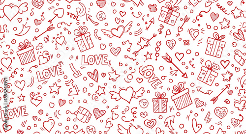 Valentines Day Symbols and Icons Pattern.