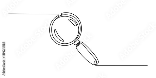 Continuous line art of a magnifying glass representing search and investigation