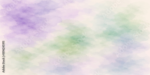 Abstract watercolor background with colorful splashes depicting a bright blue summer sky and fluffy white clouds in a beautiful sunny atmosphere