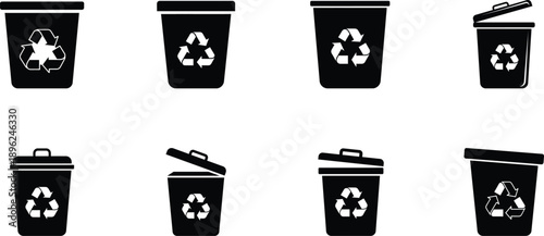 Recycle symbol with trash bin icon, isolated on white. Minimal vector illustration ideal for sustainability, eco lifestyle, waste sorting and environmental protection themes.