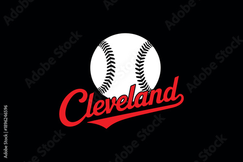 White baseball on black background with bold red text and stylized script typography