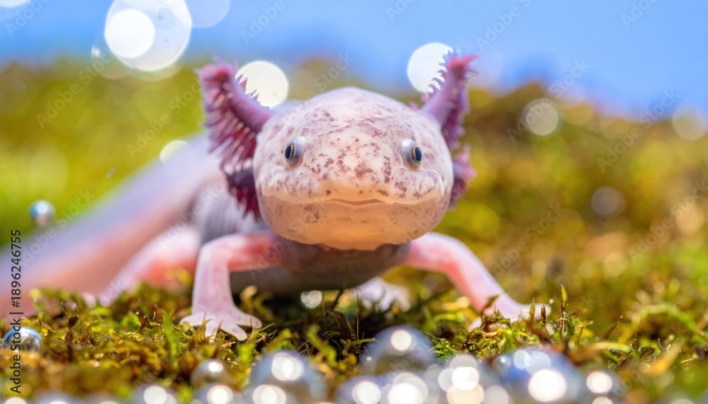 Obraz premium Adorable Axolotl Portrait - A Close-Up of an Amphibian Wonder.